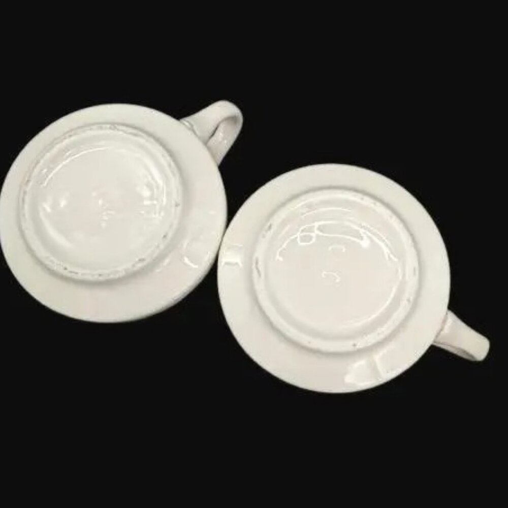 Vintage 1970's USA Pottery Vegetable Soup Mug Bowl Green Set of 2 - Picture 3 of 5